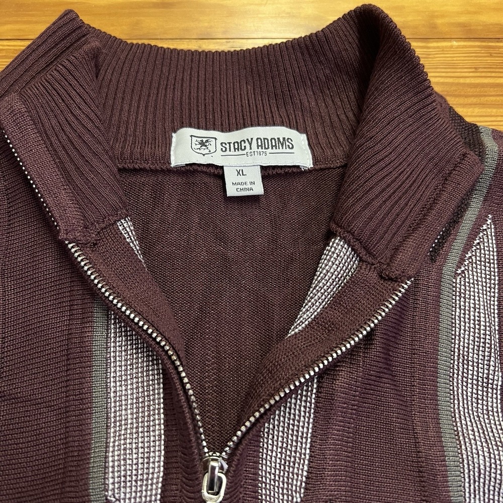 Stacy Adams Mens Knit Full Zip Sweater XL Maroon Geometric - Picture 5 of 9